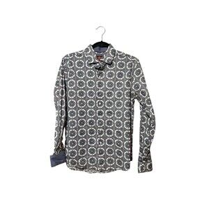 Consequence Button Down Shirt Mens Small Mosaic Print Cotton Stretch